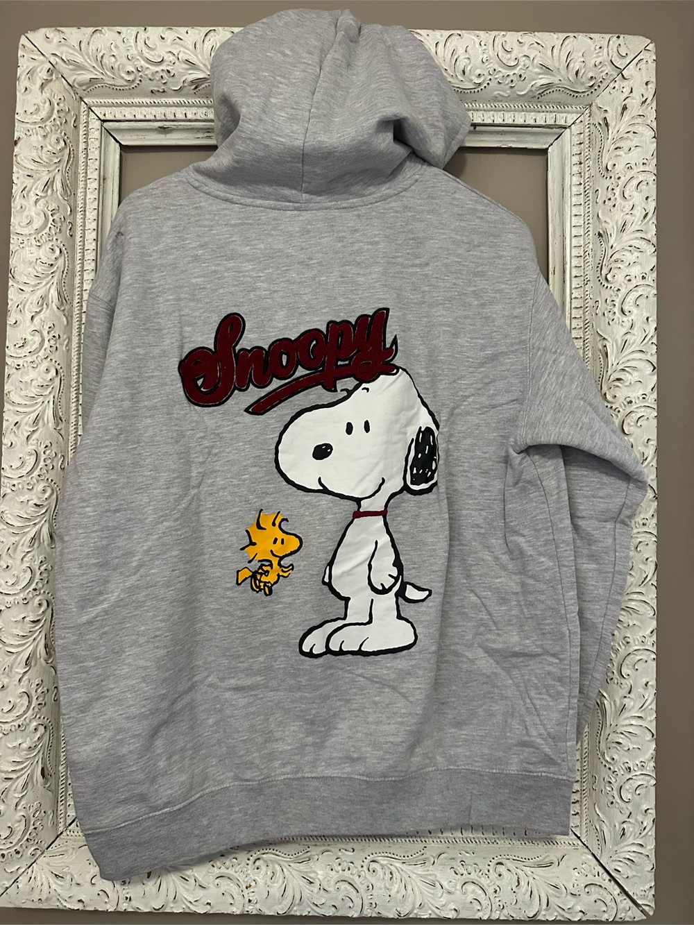 Peanuts Light Gray Hoodie with Black Logo Print